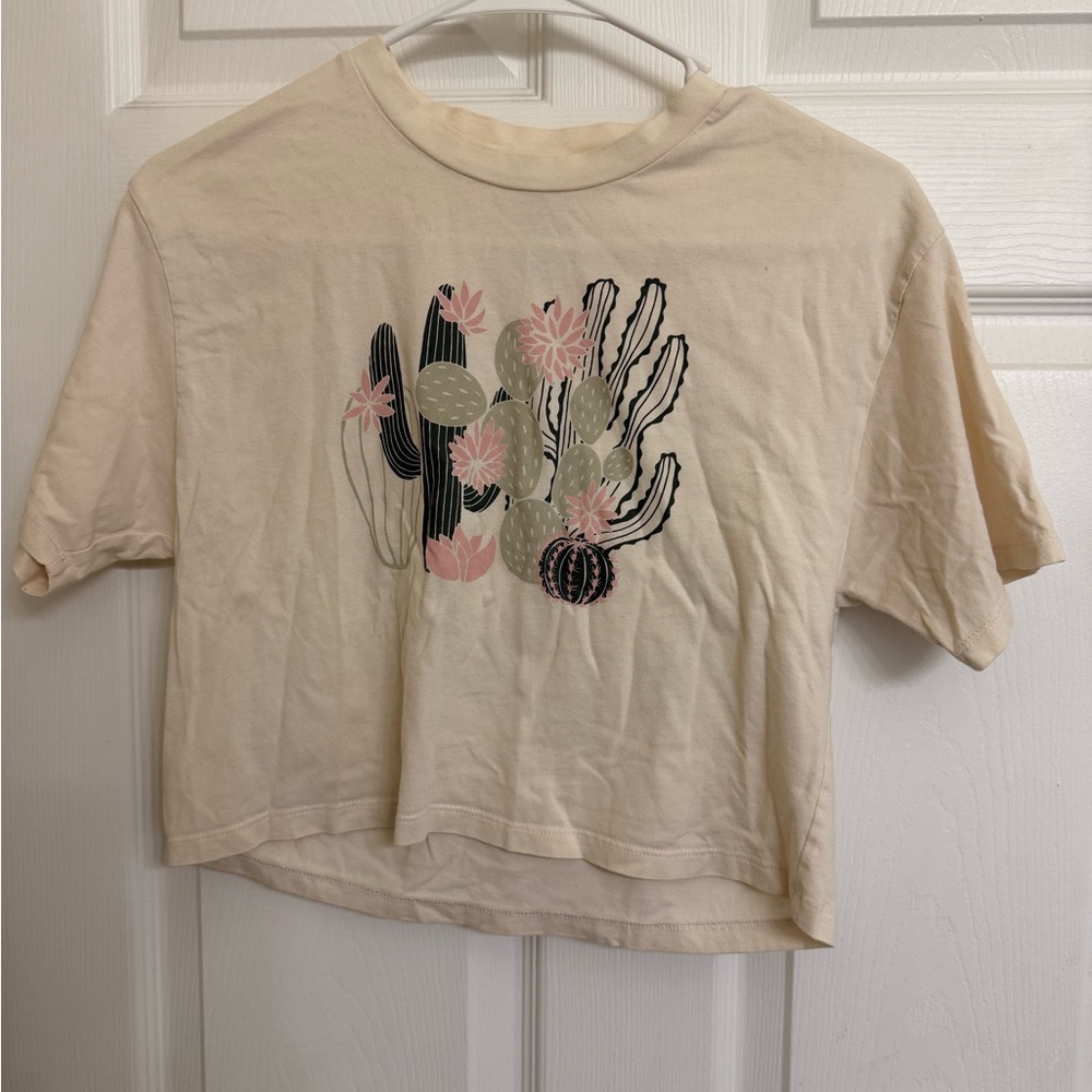 Women’s Cream Cactus Graphic Crop Top - Unbranded